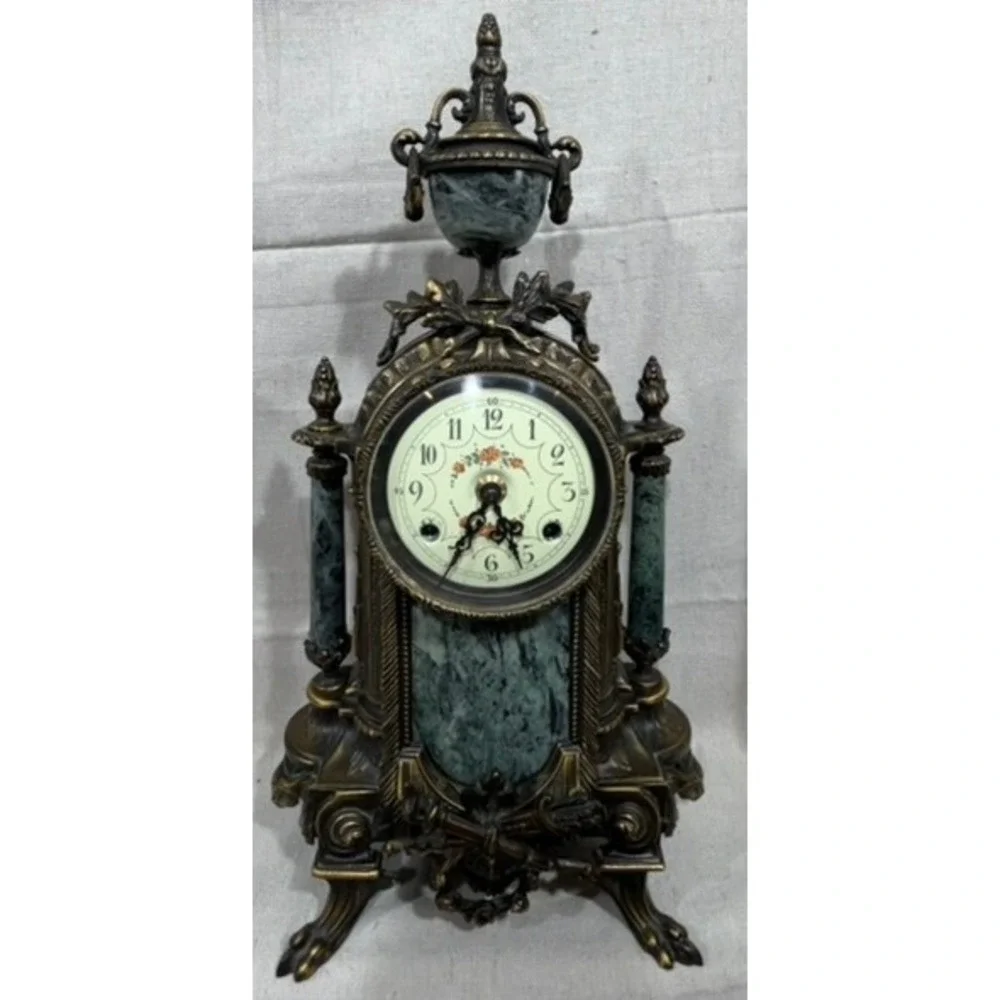 Franz Hermle Italian Green Marble Brass Mantel Clock 130-070 8 Day Movement
